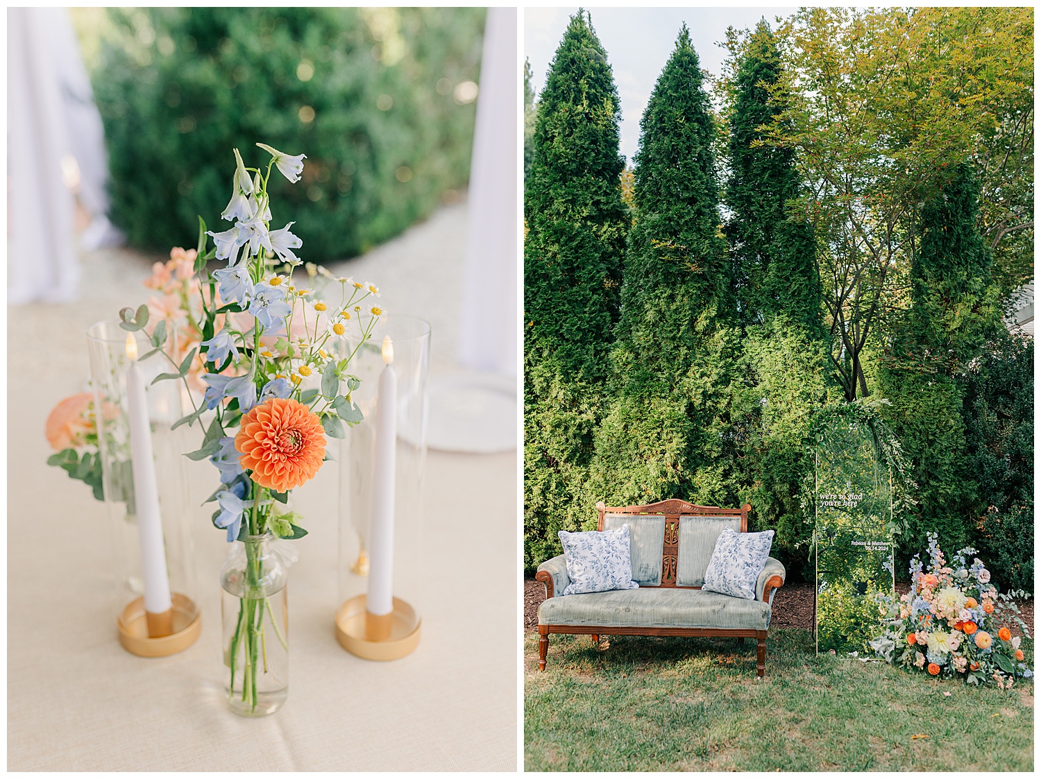 Reception details at One Eleven South Main garden party wedding