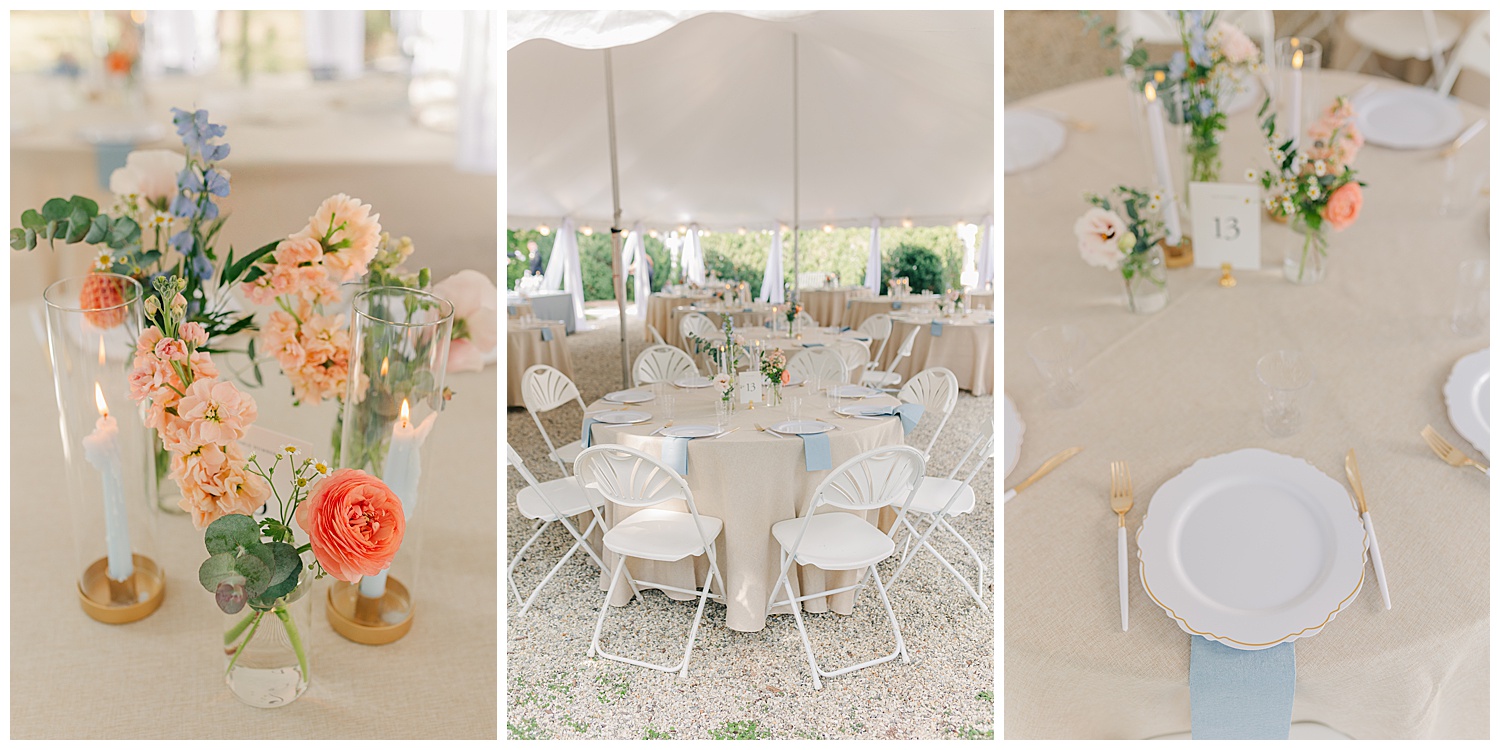 Reception details at One Eleven South Main garden party wedding