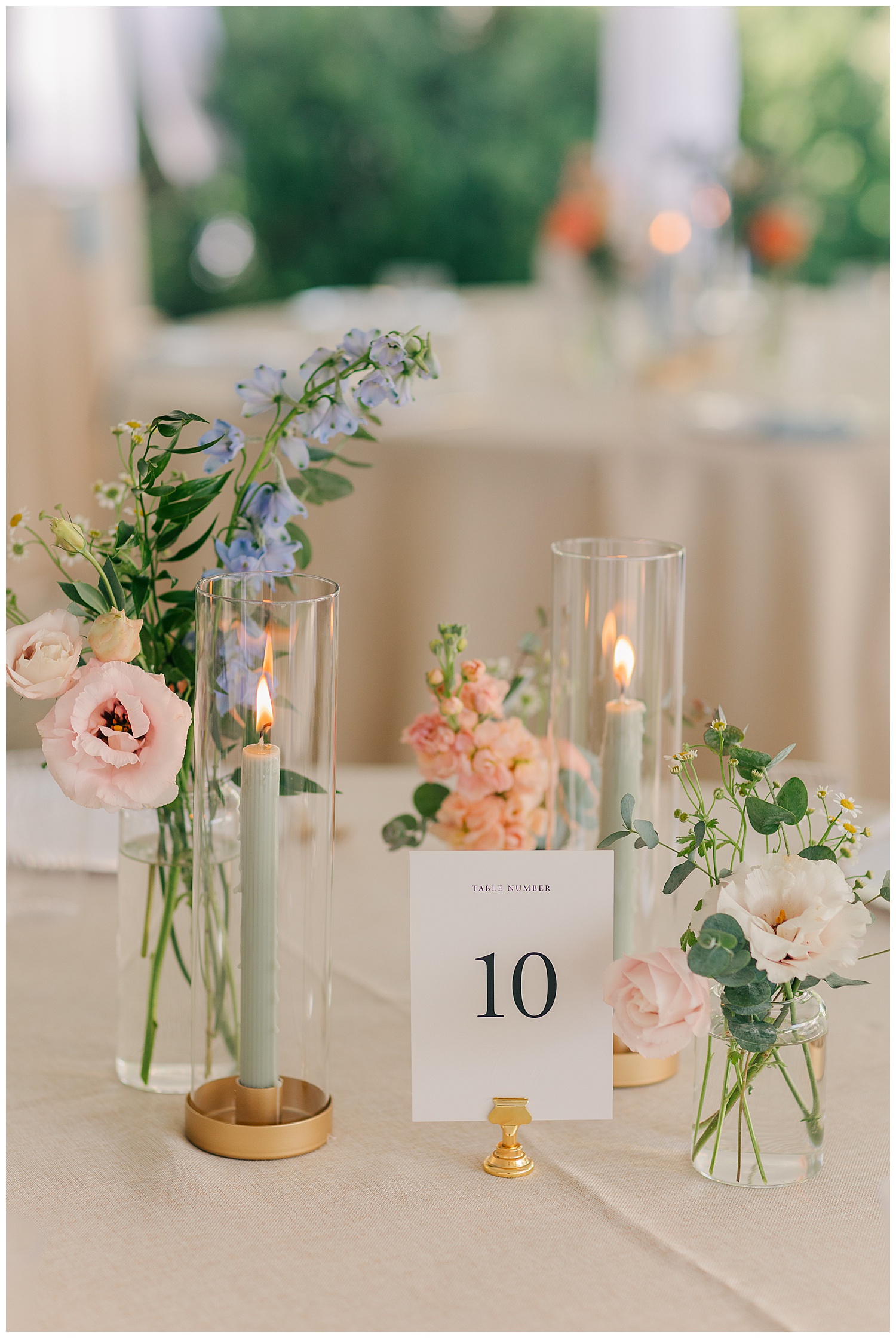 Reception details at One Eleven South Main garden party wedding