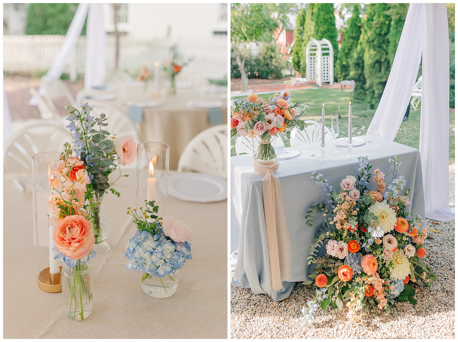 Reception details at One Eleven South Main garden party wedding