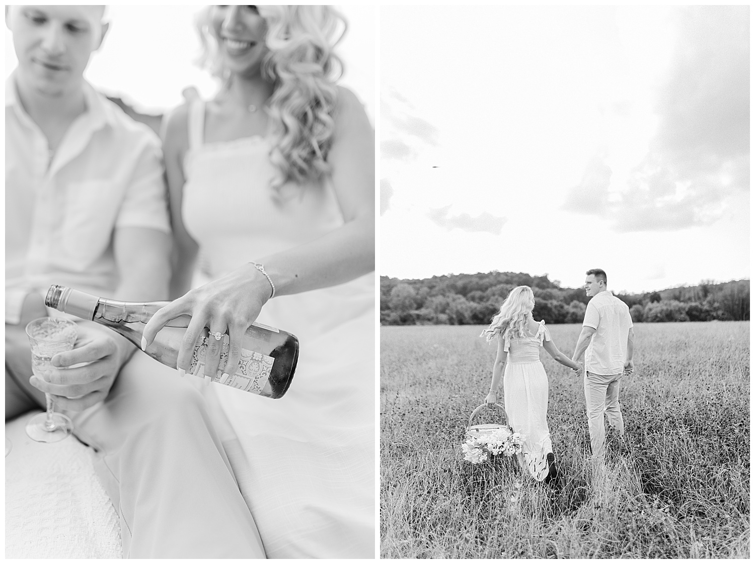 Sweet moments between a couple at their classic picnic engagement session in West Virginia