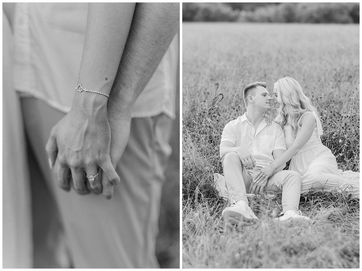 Romance between a couple at their classic picnic engagement session in West Virginia