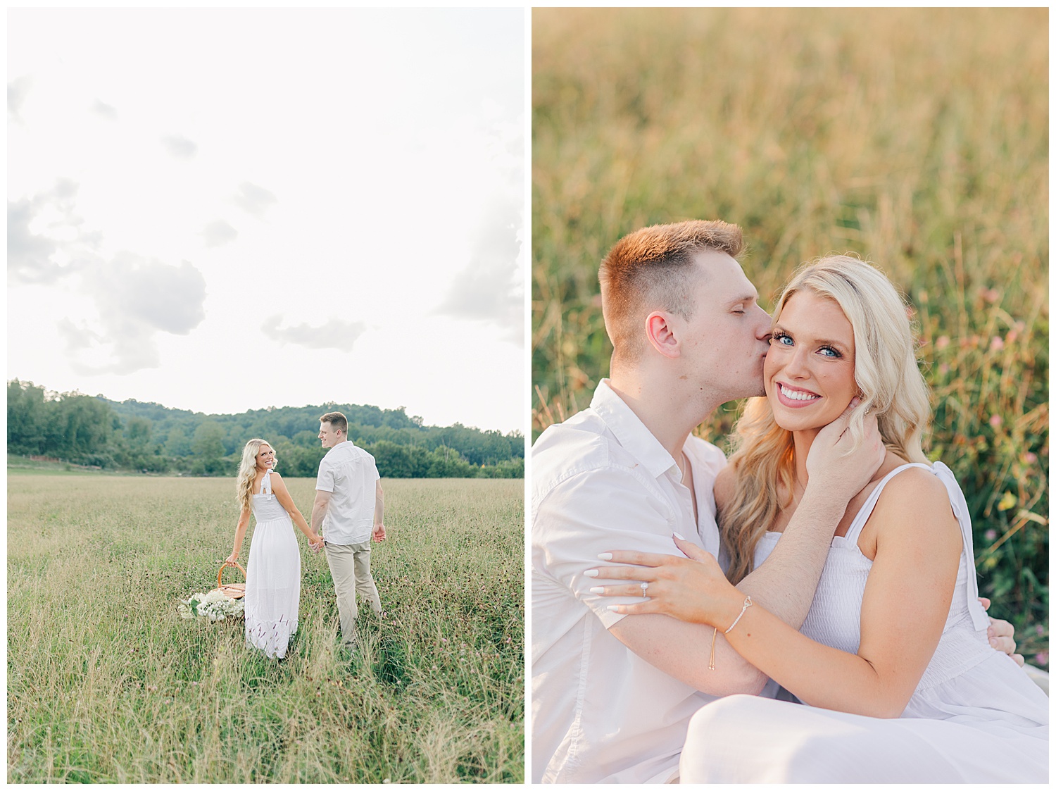 Beautiful smiles between a couple at their classic picnic engagement session in West Virginia