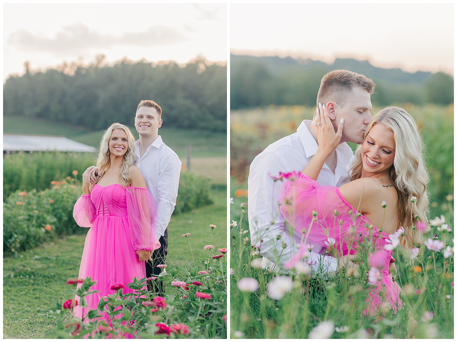 Sweet laughter between a couple at their classic picnic engagement session in West Virginia