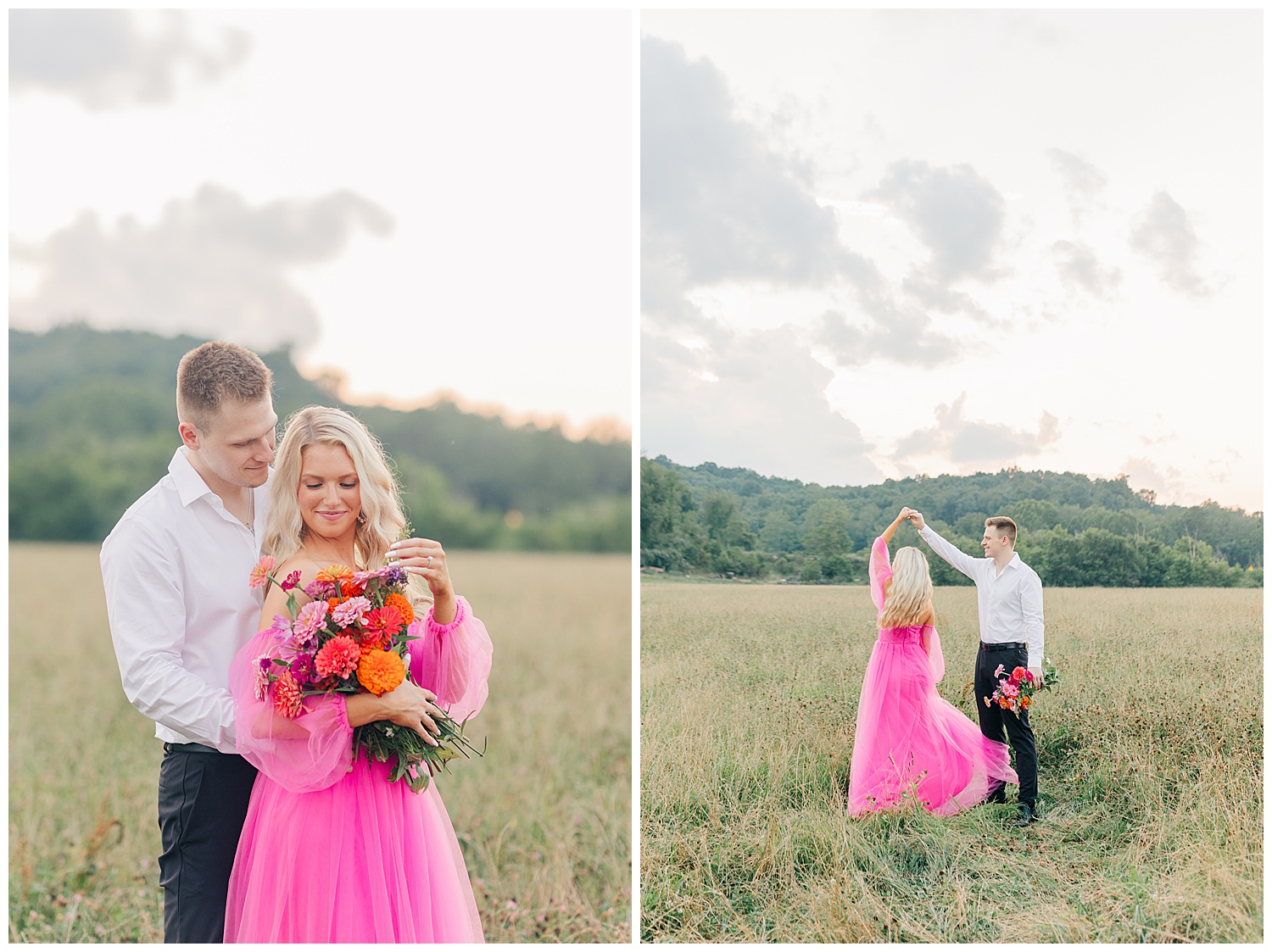 Romantic moments between a couple at their classic picnic engagement session in West Virginia