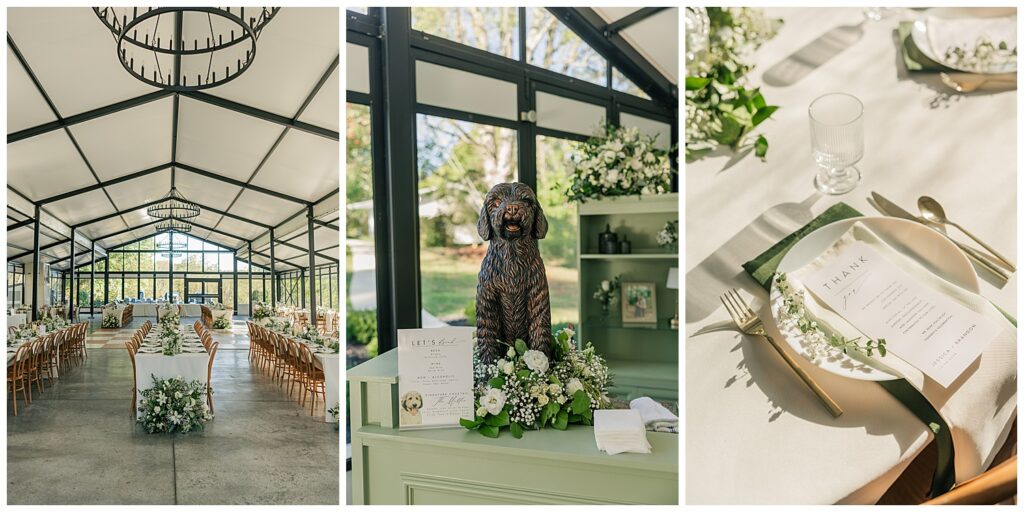 Signature drink station featuring custom pet illustration and greenery at Ellis House Fairmont West Virginia wedding, by Zoe Evans Photography.