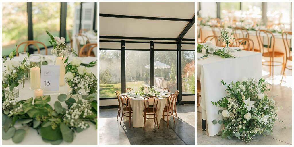 Sunlit reception space with natural light and elegant table décor at Ellis House Maryland, photographed by Zoe Evans Photography.
