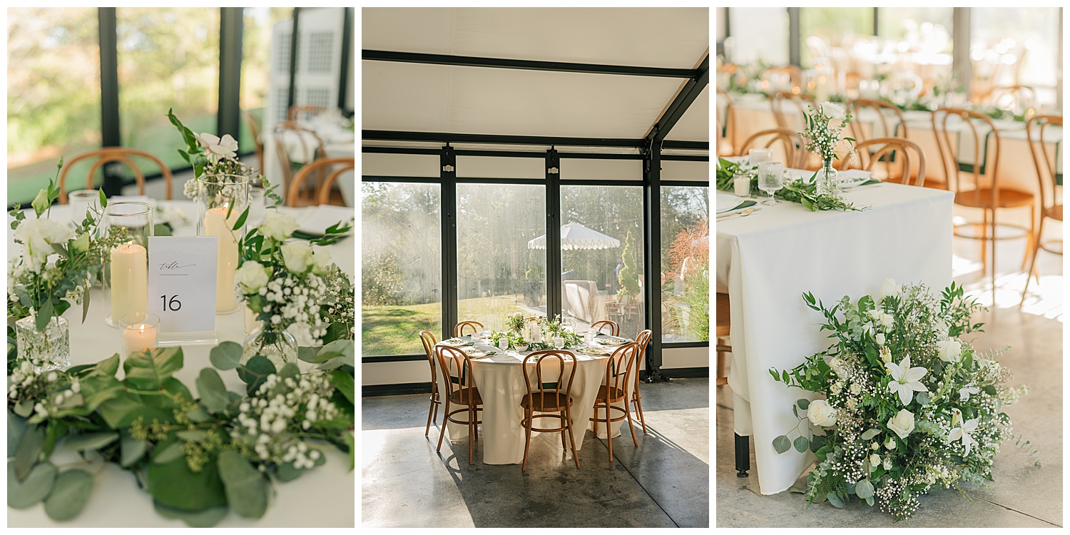 Sunlit reception space with natural light and elegant table décor at Ellis House Fairmont West Virginia, photographed by Zoe Evans Photography.