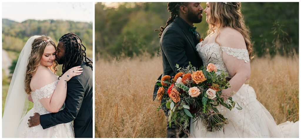 Candid bride and groom laughing together during golden hour at Palomino Pastures in Ritchie County, West Virginia. Captured by Zoe Evans Photography.