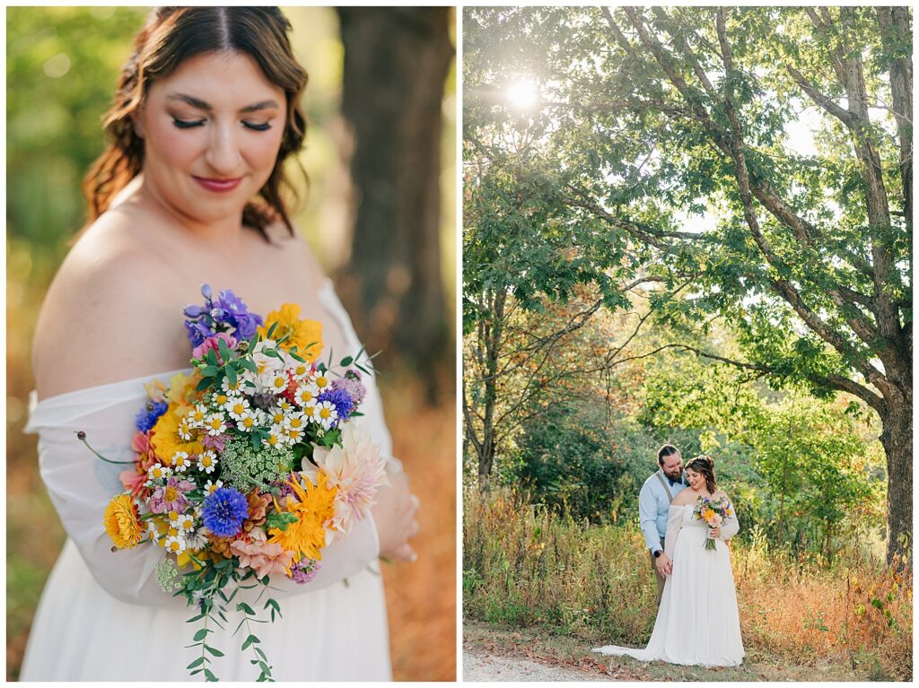 Hocking Hills Ohio Wedding, Romantic Outdoor Wedding with wildflowers