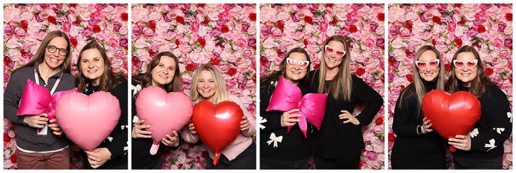Female entrepreneurs posing with heart balloons at branding event focused on brand photos for small business growth.