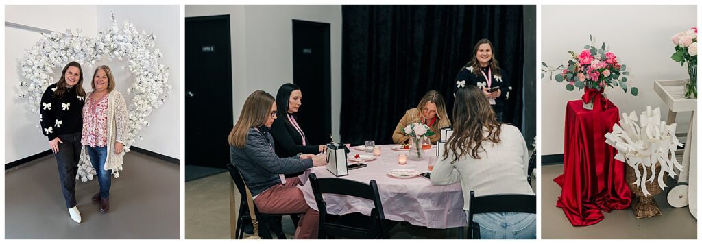 Women seated at round tables during a branding workshop for small business owners, discussing strategy and visibility goals.