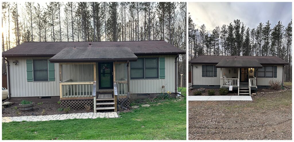 Exterior view of our small starter home on acreage in Thomas, West Virginia before beginning the renovation project.