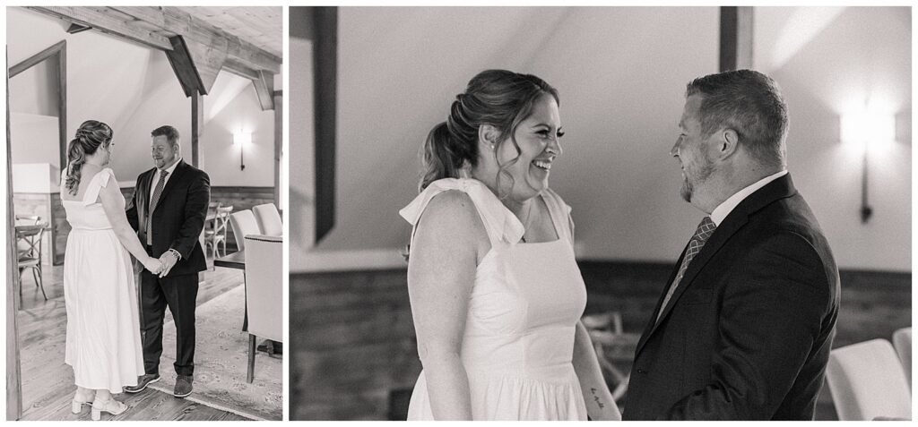 Intimate wedding celebration at Williams Gap Winery featuring vineyard landscapes, wedding cake, and romantic portraits in Virginia