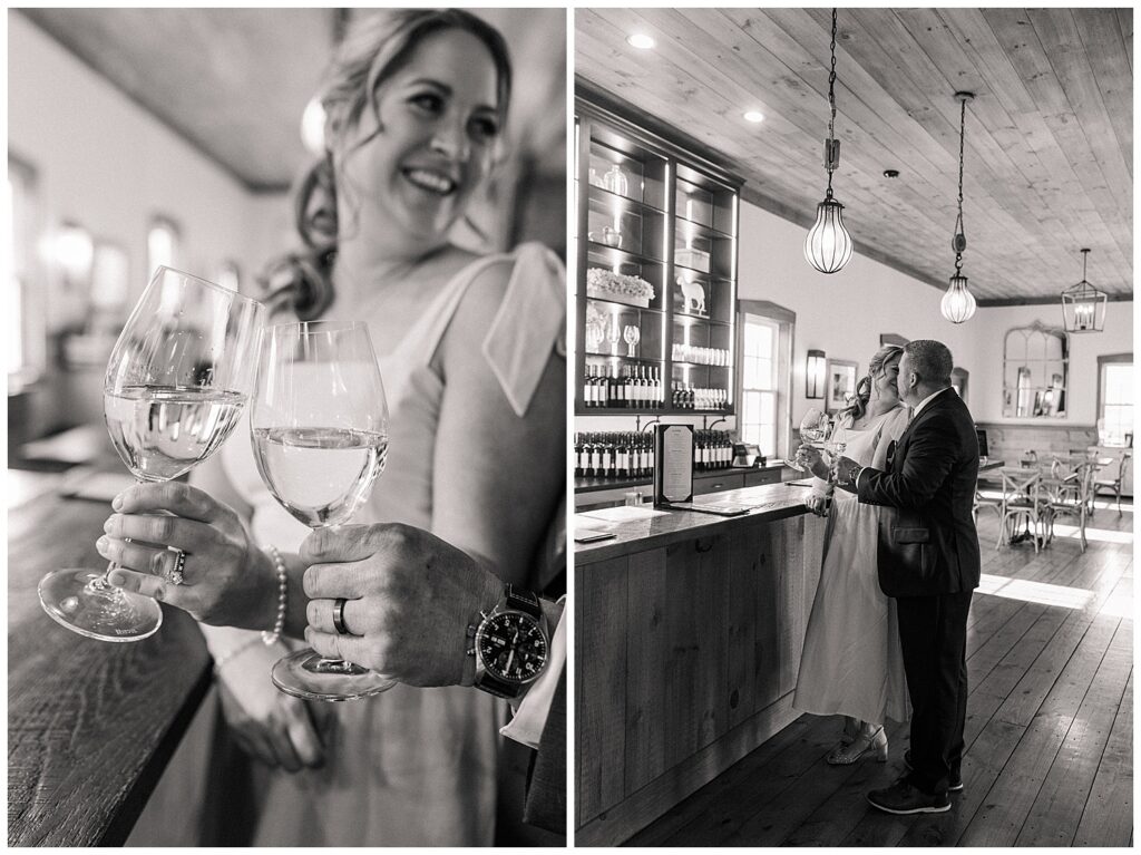 Newly married couple exploring the vineyards after their Williams Gap Winery elopement in Northern Virginia