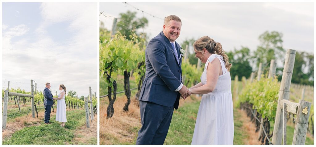 Small Virginia elopement with personalized wedding details, champagne toast, and vineyard scenery at Williams Gap Winery