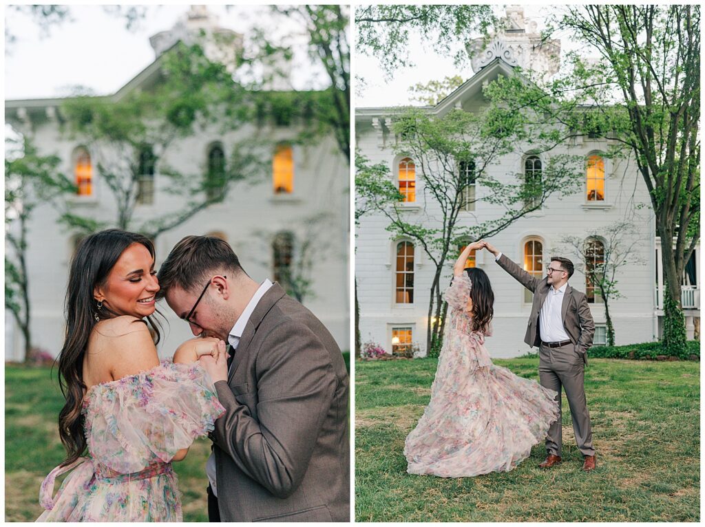 Elegant garden-inspired engagement photography in Virginia featuring luxury floral styling and timeless Mayhurst Estate portraits.
