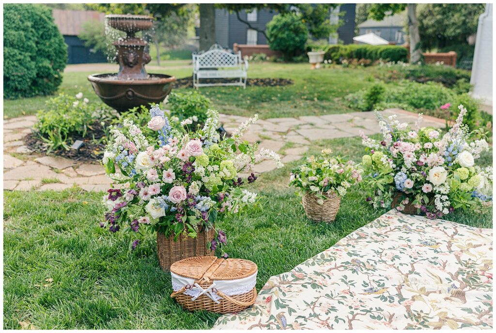 Spring engagement session inspiration at Mayhurst Estate with colorful blooms, historic architecture, and romantic estate wedding photography.