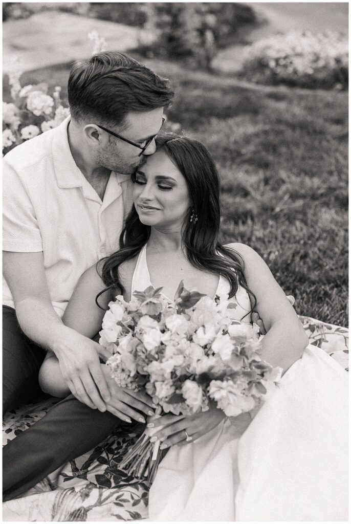 Mayhurst Estate engagement photography with garden-inspired details, pastel floral arrangements, and elegant outdoor wedding inspiration.