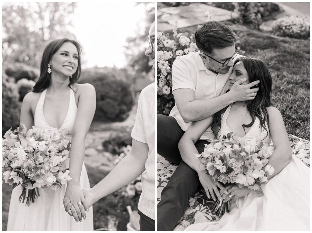 Romantic spring engagement session at Mayhurst Estate with elegant floral arrangements, garden-inspired details, and luxury Virginia wedding inspiration.