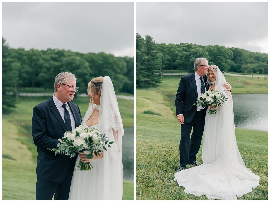 Faith and her father walking together during her Red Barn Inn wedding, photographed by Zoe Evans Photography.